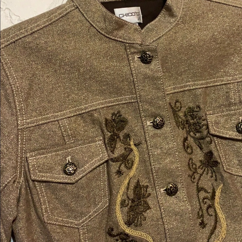 Chico’s Metallic Gold Embroidered Jacket